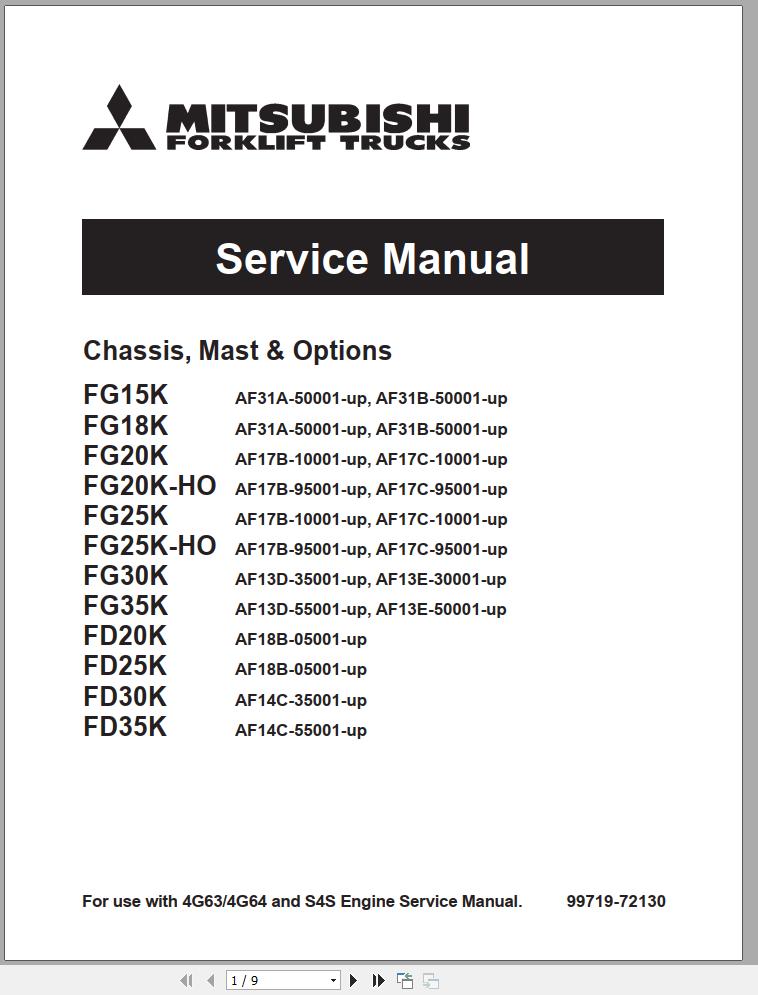 Mitsubishi Forklift FD25K FD30K FD35K Operation Maintenance Service Manual EN 1