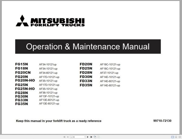 Mitsubishi Forklift FD28N Operation Maintenance Service Manual EN ES 1