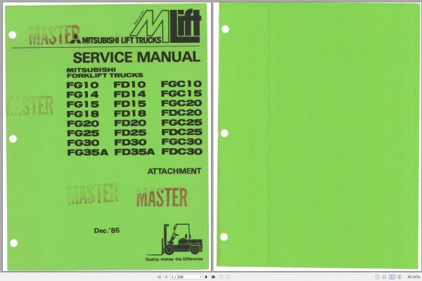 Mitsubishi Forklift FD30 Operation Maintenance Service Manual EN 1