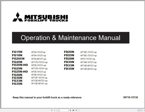 Mitsubishi Forklift FD33N FD35N Operation Maintenance Service Manual EN ES 1