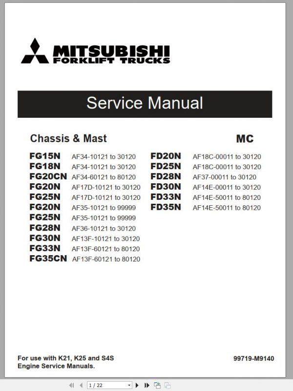 Mitsubishi Forklift FD33N FD35N Operation Maintenance Service Manual EN ES 2