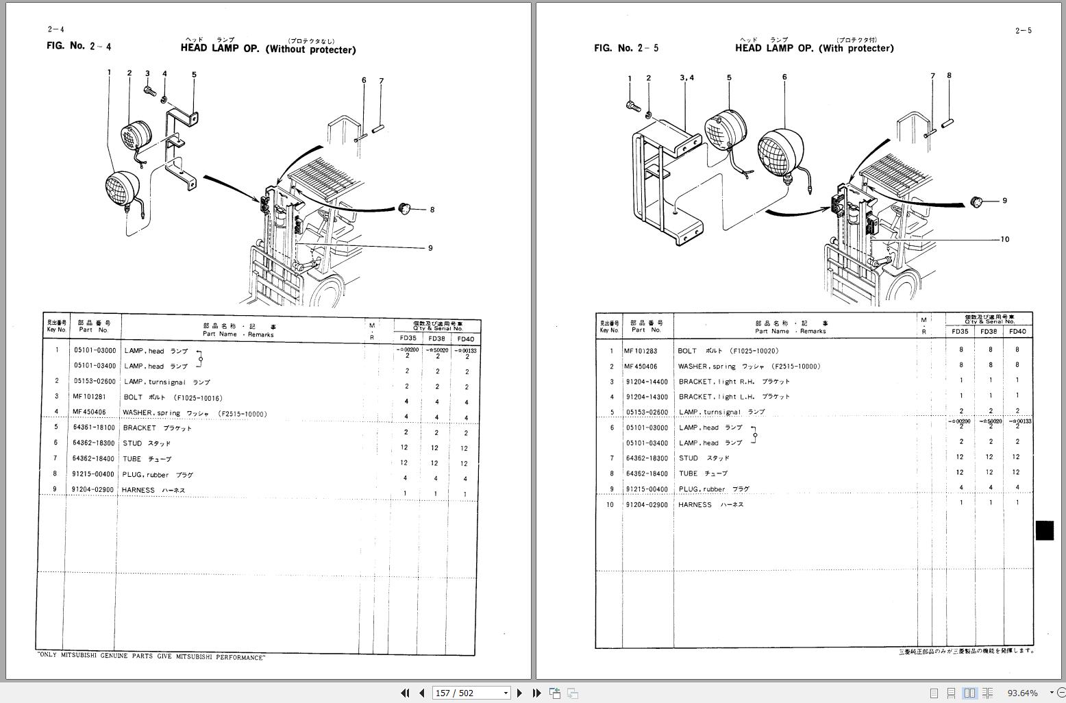 Mitsubishi Forklift FD35 FD38 FD40 Spare Parts Catalog EN