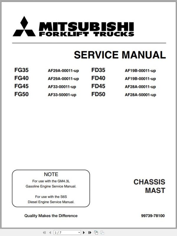 Mitsubishi Forklift FD35 Operation Maintenance Service Manual EN 1