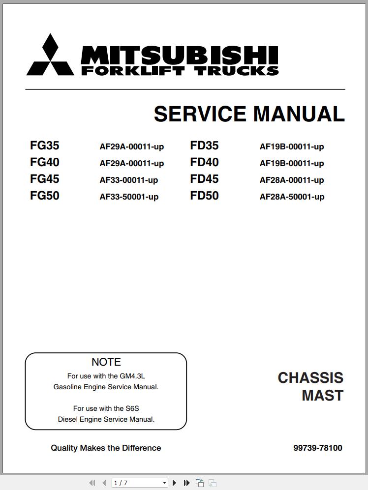 Mitsubishi Forklift FD35 Operation Maintenance Service Manual EN 1