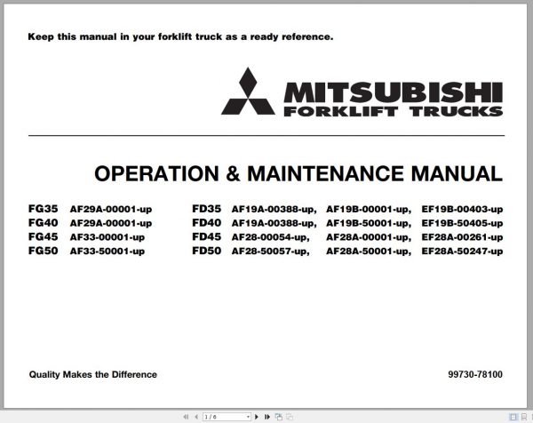 Mitsubishi Forklift FD35 Operation Maintenance Service Manual EN 2