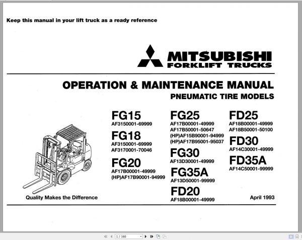 Mitsubishi Forklift FD35A Operation Maintenance Service Manual EN 2