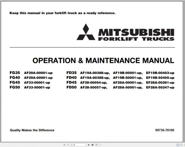 Mitsubishi Forklift FD40 Operation Maintenance Service Manual EN 1