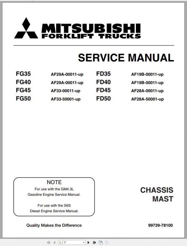 Mitsubishi Forklift FD40 Operation Maintenance Service Manual EN 2