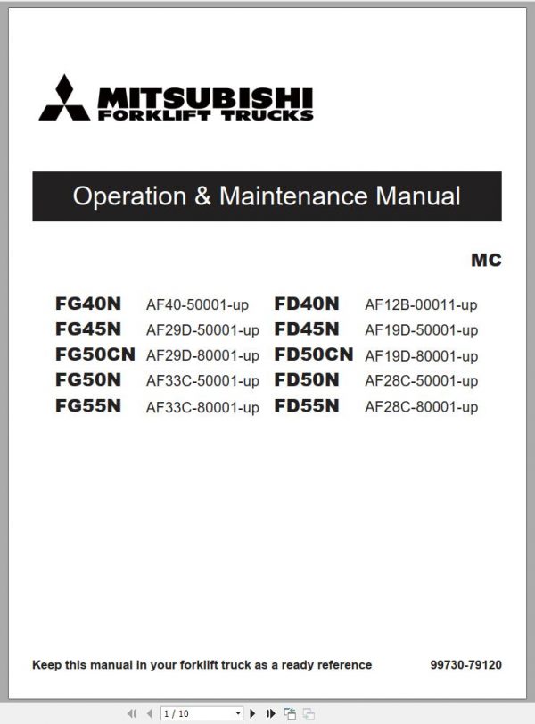 Mitsubishi Forklift FD40N FD45N Schematic Operation Maintenance Service Manual EN 2