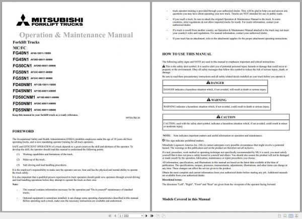 Mitsubishi Forklift FD40NM1 FD45NM1 FD50NM1 FD55NM1 Schematic Operation Maintenance Service Manual PDF EN 1
