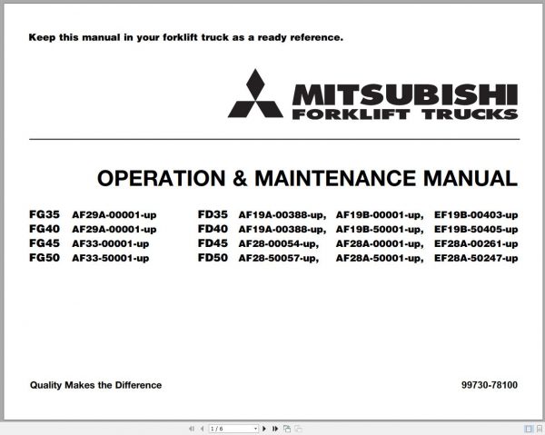 Mitsubishi Forklift FD45 Operation Maintenance Service Manual EN 1