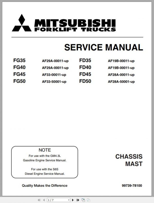 Mitsubishi Forklift FD45 Operation Maintenance Service Manual EN 2
