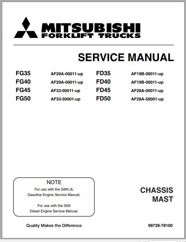 Mitsubishi Forklift FD50 Operation Maintenance Service Manual EN 2