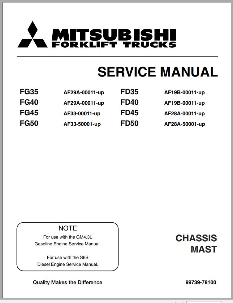Mitsubishi Forklift FD50 Operation Maintenance Service Manual EN 2