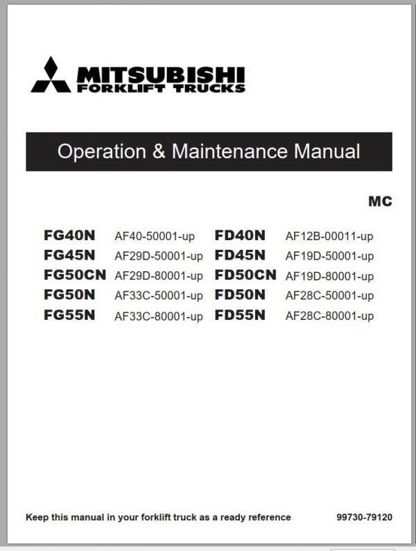 Mitsubishi Forklift FD50CN Operation Maintenance Service Manual EN 1