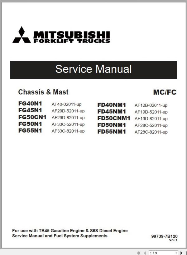 Mitsubishi Forklift FD50CNM1 Schematic Operation Maintenance Service Manual EN 2