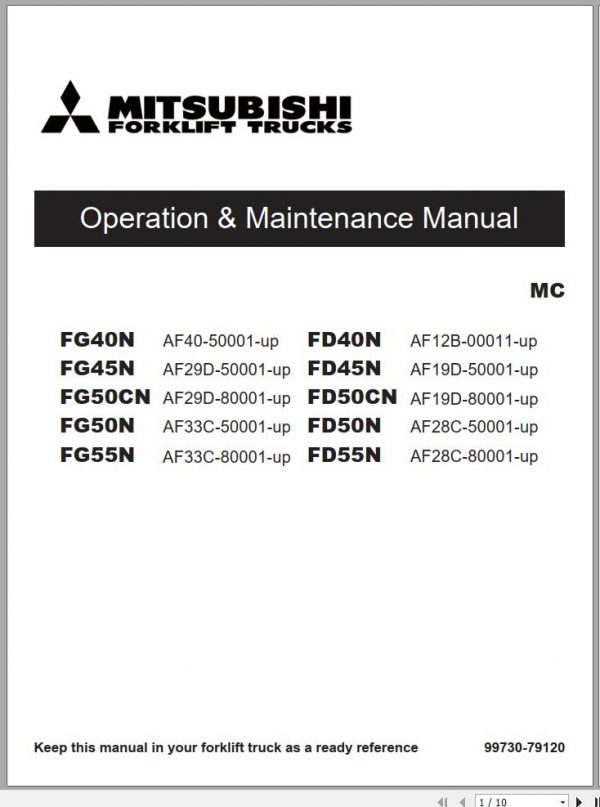 Mitsubishi Forklift FD55N Schematic Operation Maintenance Service Manual EN 1