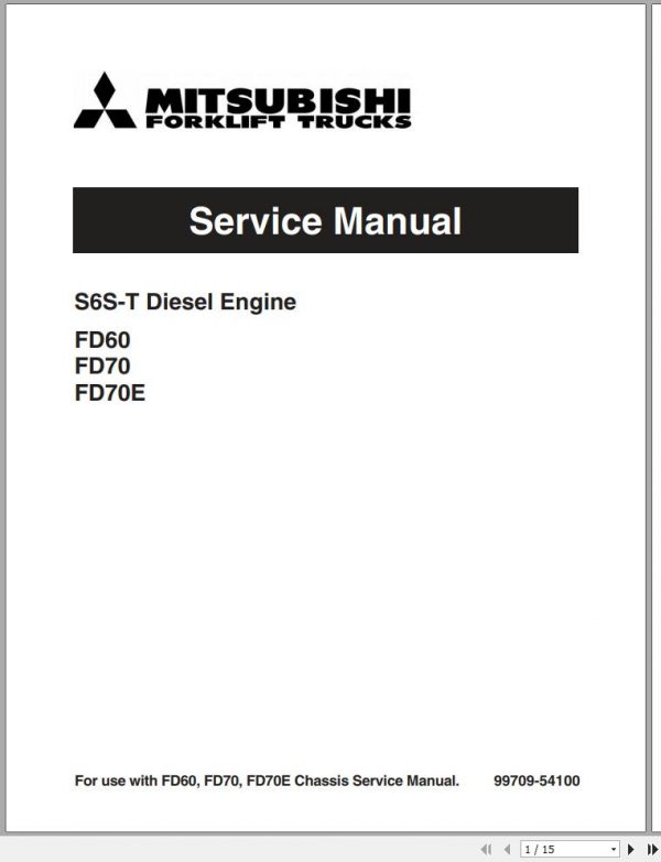 Mitsubishi Forklift FD70E Schematic Operation Maintenance Manual EN 1