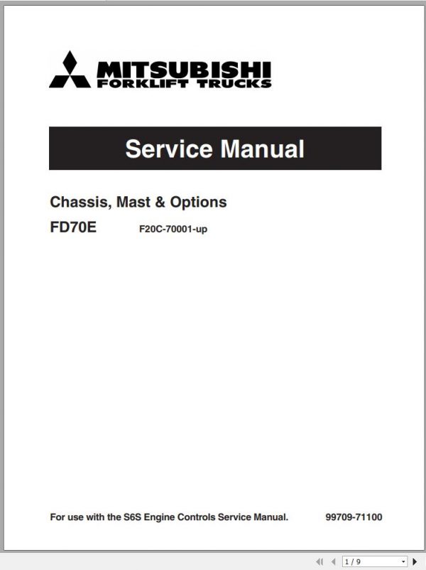 Mitsubishi Forklift FD70E Schematic Operation Maintenance Manual EN 2