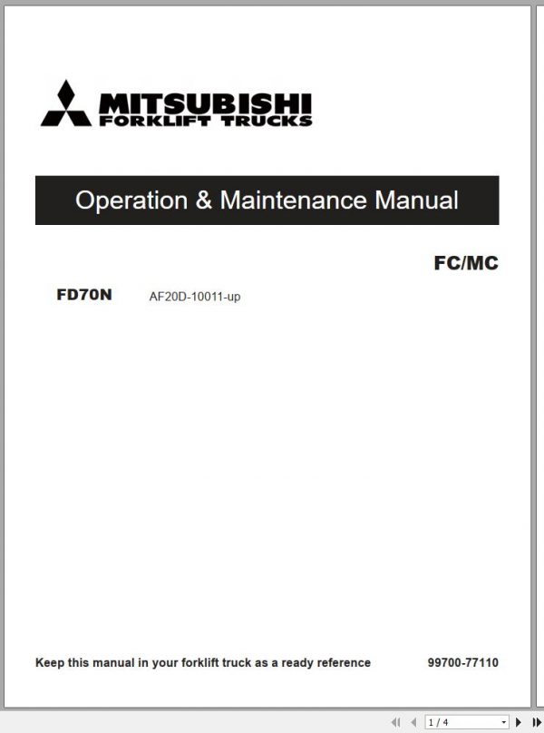Mitsubishi Forklift FD70N Schematic Operation Maintenance Service Manual EN 1