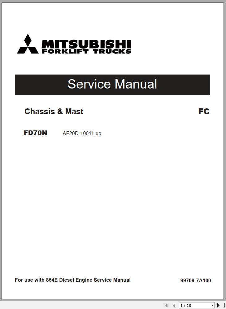 Mitsubishi Forklift FD70N Schematic Operation Maintenance Service Manual EN 2
