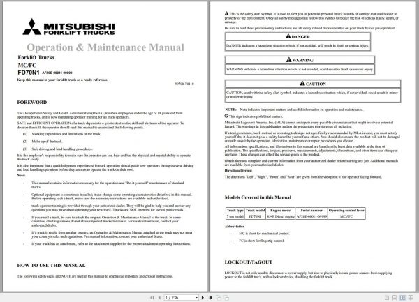 Mitsubishi Forklift FD70N1 Schematic Operation Maintenance Service Manual EN 1