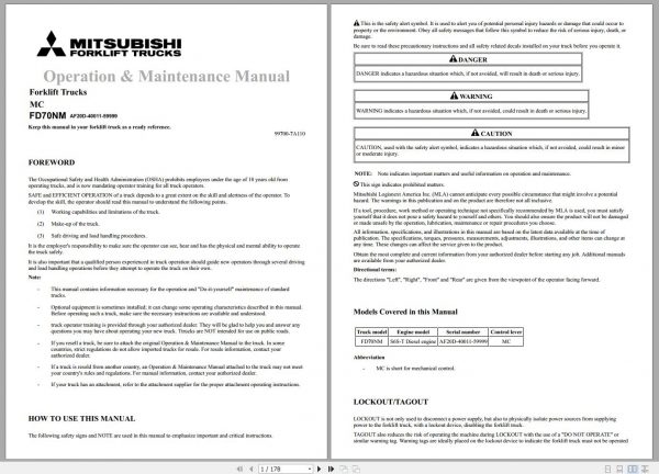 Mitsubishi Forklift FD70NM Operation Maintenance Service Manual EN ES 1