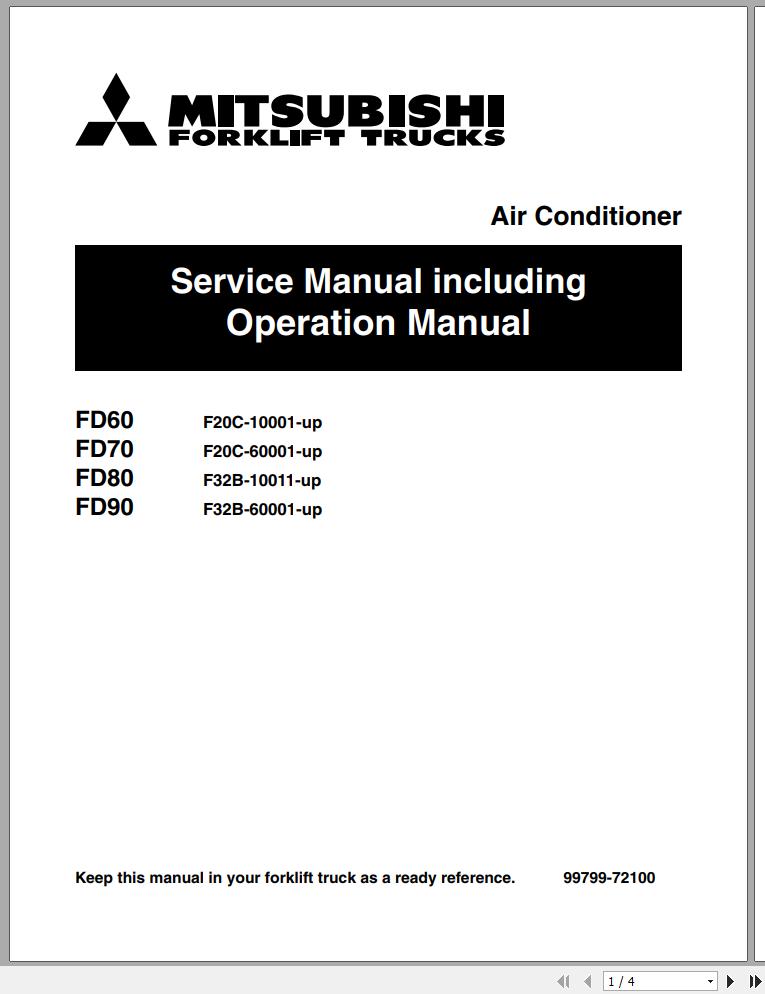 Mitsubishi Forklift FD80 Schematic Operation Maintenance Service Manual EN 1