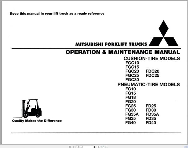 Mitsubishi Forklift FG10 Operation Maintenance Service Manual EN 2