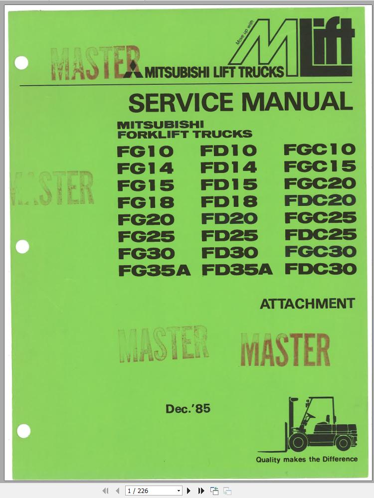 Mitsubishi Forklift FG15 Operation Maintenance Service Manual EN 2