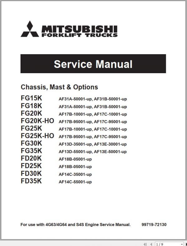 Mitsubishi Forklift FG15K FG25K FG25K HO Schematic Operation Maintenance Service Manual EN 1