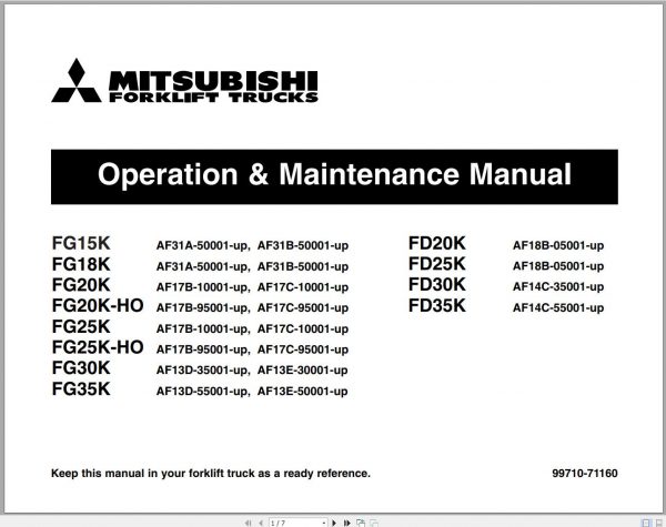 Mitsubishi Forklift FG15K FG25K FG25K HO Schematic Operation Maintenance Service Manual EN 3