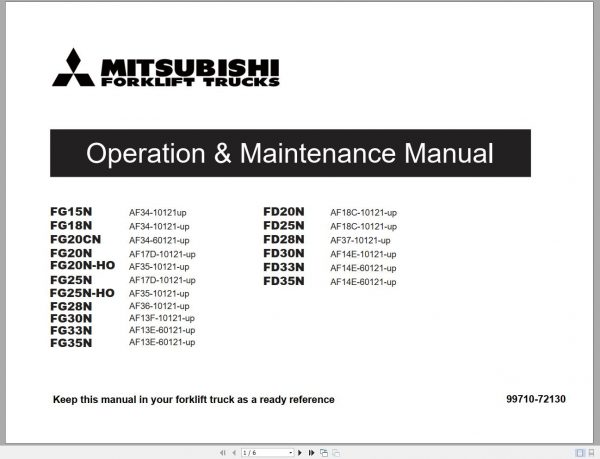 Mitsubishi Forklift FG15N FG18N Operation Maintenance Service Manual EN ES FR 1