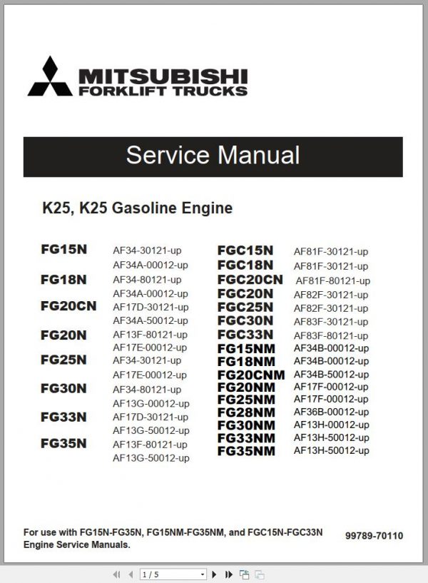 Mitsubishi Forklift FG15N FG18N Operation Maintenance Service Manual EN ES FR 2