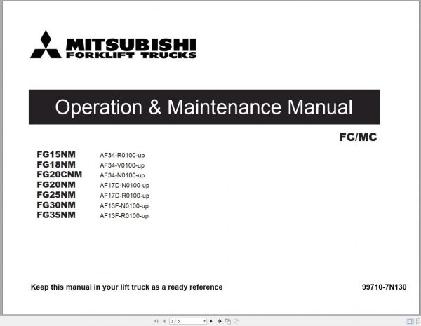 Mitsubishi Forklift FG15NM FG35NM Schematic Operation Maintenance Service Manual EN ES 1