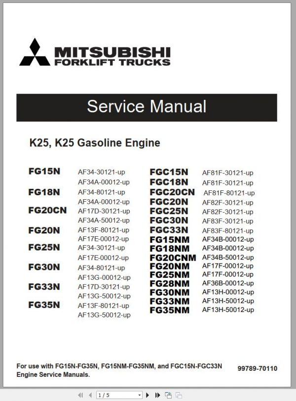 Mitsubishi Forklift FG15NM FG35NM Schematic Operation Maintenance Service Manual EN ES 2
