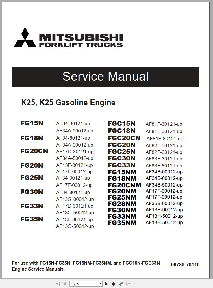 Mitsubishi Forklift FG15NM FG35NM Schematic Operation Maintenance Service Manual EN ES 2