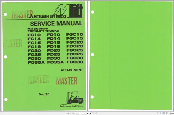 Mitsubishi Forklift FG18 FG20 Schematic Operation Maintenance Service Manual EN 3