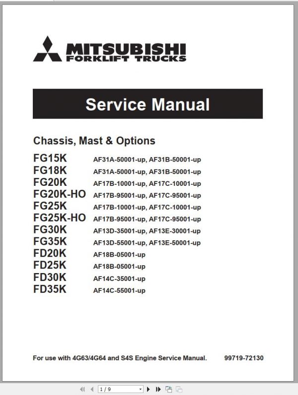 Mitsubishi Forklift FG18K FG20K FG20K HO FG30K FG35K Schematic Operation Maintenance Service Manual PDF EN 2