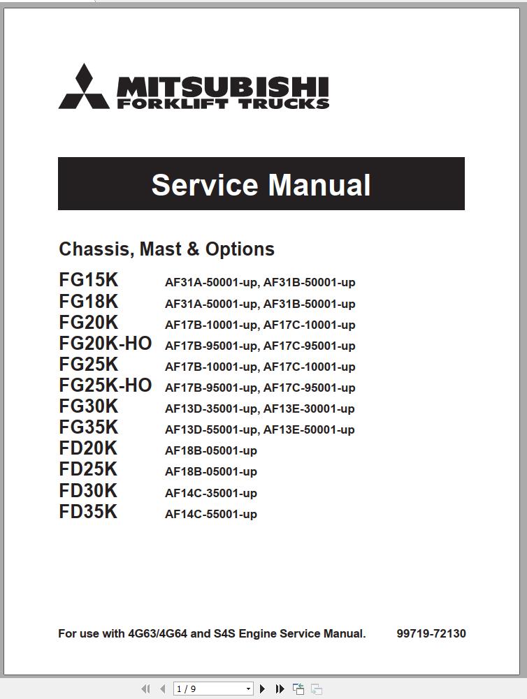 Mitsubishi Forklift FG18K FG20K FG20K HO FG30K FG35K Schematic Operation Maintenance Service Manual PDF EN 2