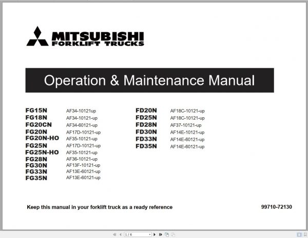 Mitsubishi Forklift FG20CN FG20N FG25N FG30N Operation Maintenance Service Manual EN ES FR 1