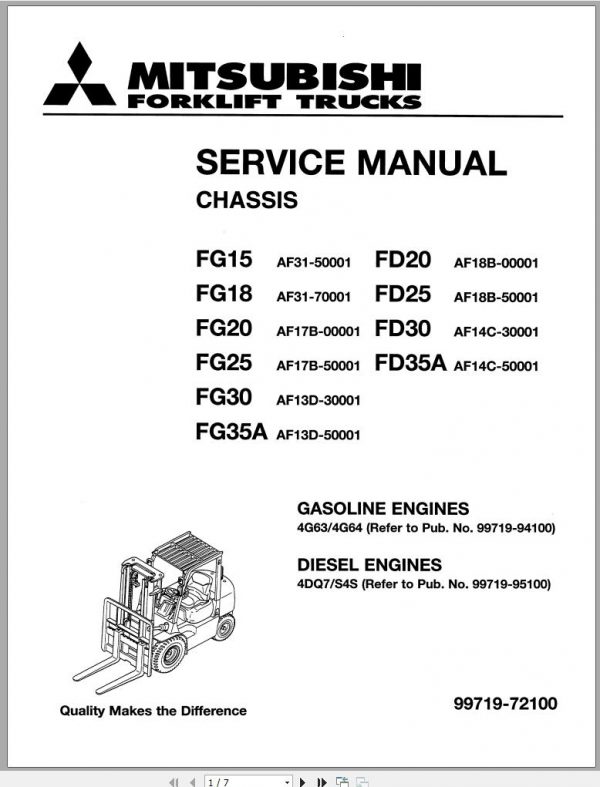 Mitsubishi Forklift FG20HP Schematic Operation Maintenance Service Manual EN 2