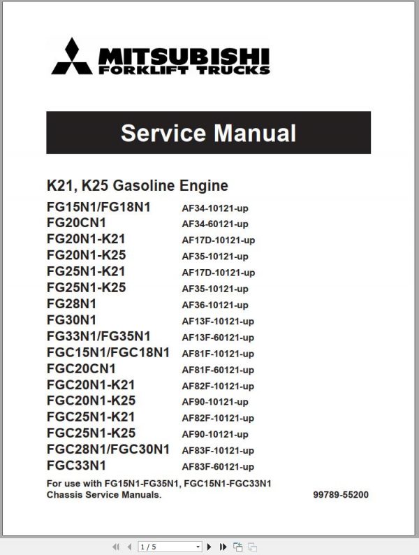 Mitsubishi Forklift FG20N HO FG25N HO Schematic Operation Maintenance Service Manual EN 2