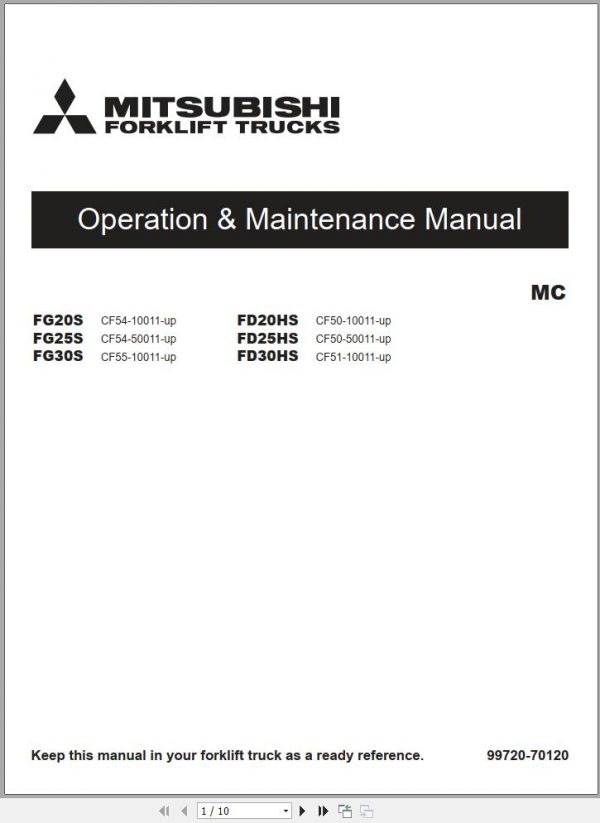 Mitsubishi Forklift FG20S FG25S FG30S Schematic Operation Maintenance Service Manual EN 1