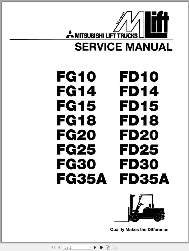 Mitsubishi Forklift FG25 FG30 Schematic Operation Maintenance Service Manual EN 2