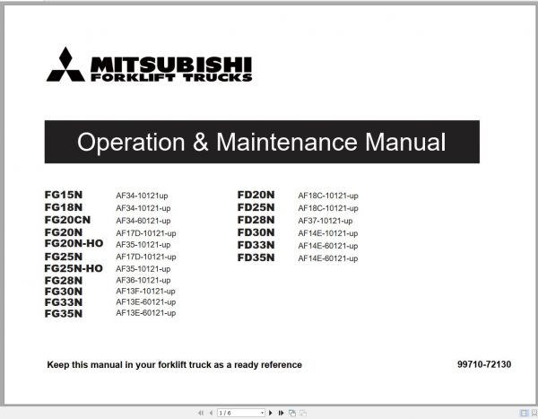 Mitsubishi Forklift FG28N Schematic Operation Maintenance Service Manual EN ES FR 1