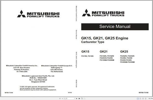 Mitsubishi Forklift FG28NM FG33NM Operation Maintenance Service Manual EN ES 2