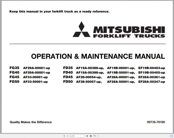 Mitsubishi Forklift FG35 FG40 Schematic Operation Maintenance Service Manual EN 1