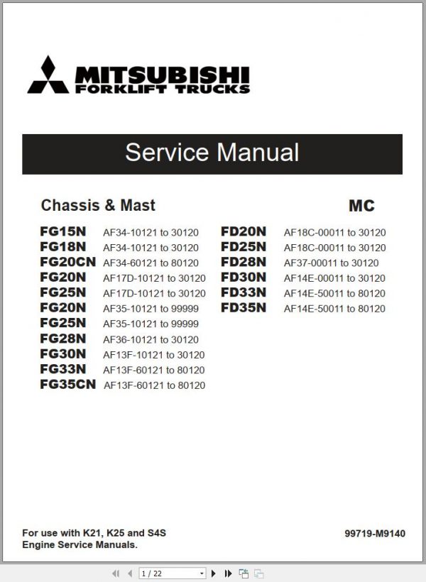 Mitsubishi Forklift FG35CN Service Manual EN 1