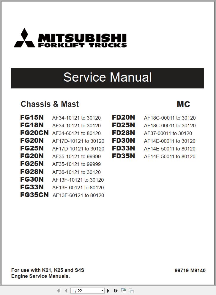 Mitsubishi Forklift FG35CN Service Manual EN 1